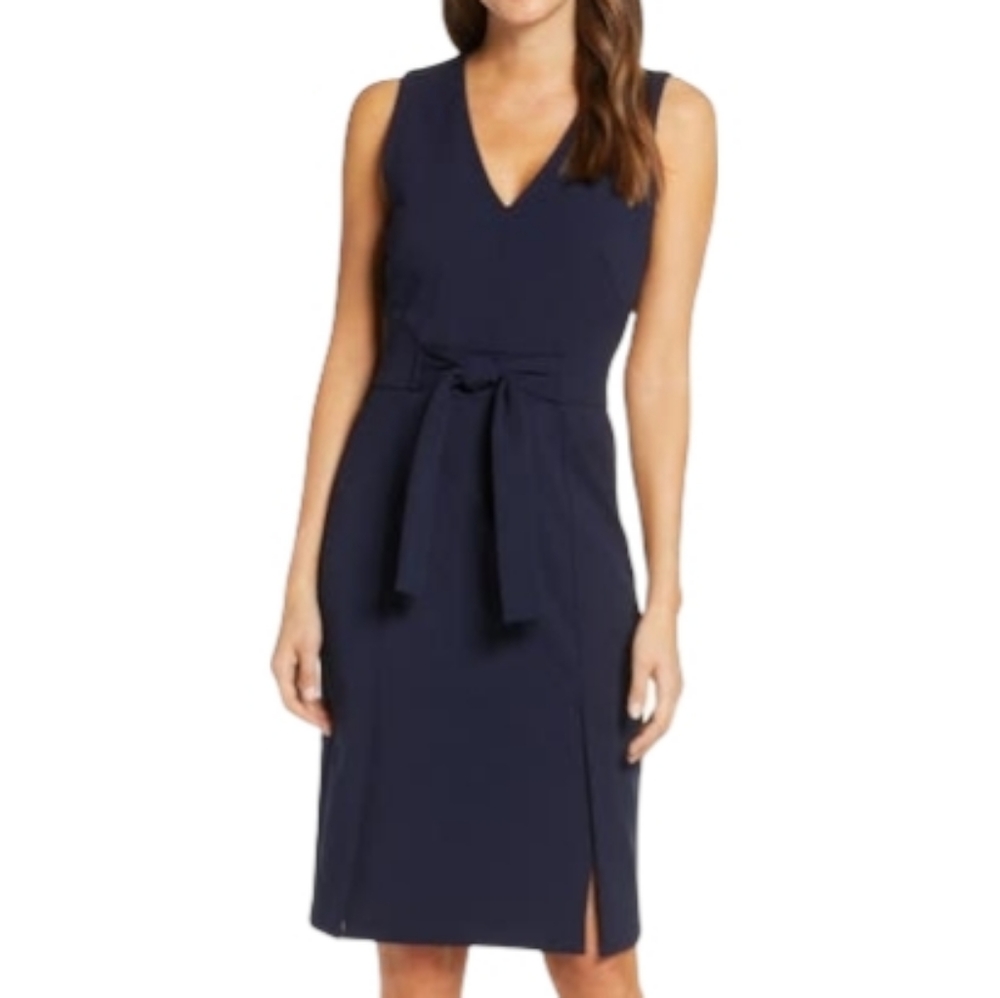 NWT Vince Camuto Scuba Crepe Sheath Dress In Navy Size 14
